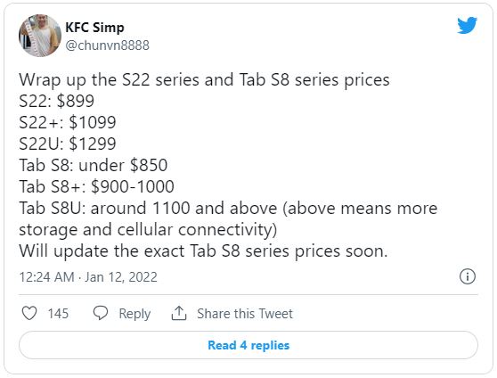 Giá bán Galaxy S22 và Galaxy Tab S8 lộ diện trước thêm ra mắt