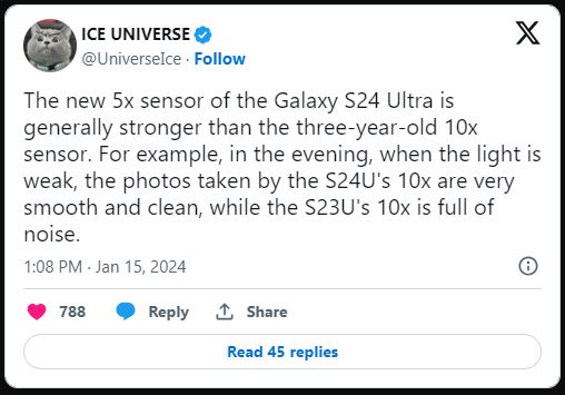 Camera 5x của Galaxy S24 Ultra chụp ảnh tốt hơn trong điều kiện thiếu sáng so với Galaxy S23 Ultra