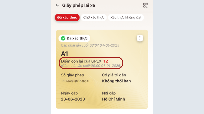 Bước 3 Cách xem điểm GPLX trên ứng dụng VNeID