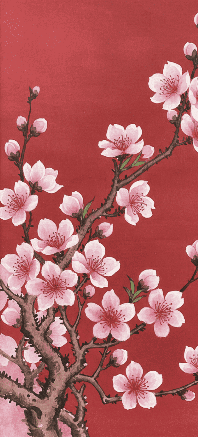 Hình nền Tết nền đỏ, hoa cỏ mùa xuân 1