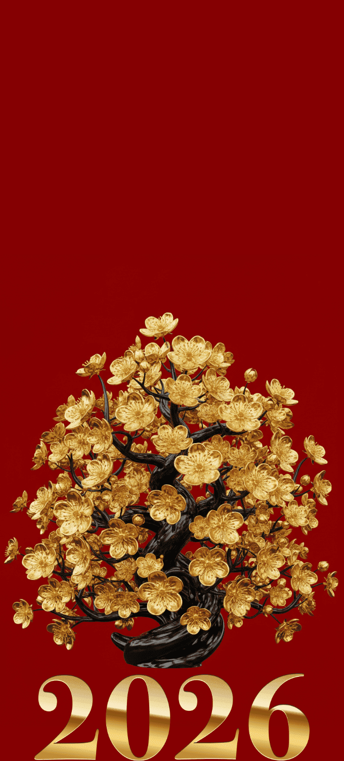 Hình nền Tết nền đỏ, hoa cỏ mùa xuân 6