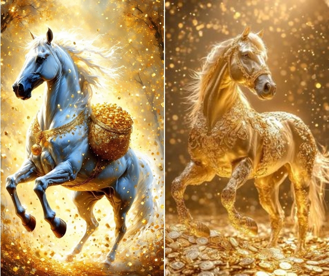 Ngựa 3D mạnh mẽ đang phi nước đại, bờm tung bay tạo cảm giác tốc độ và quyền lực