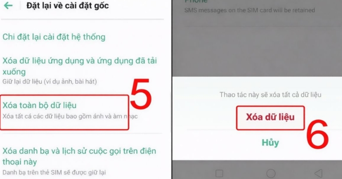 Khôi phục cài đặt gốc để khắc phục lỗi OPPO không nhận thẻ SD