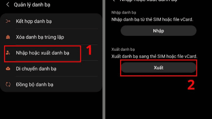 Sử dụng tính năng Import/Export để quản lý danh bạ thủ công qua file vcf