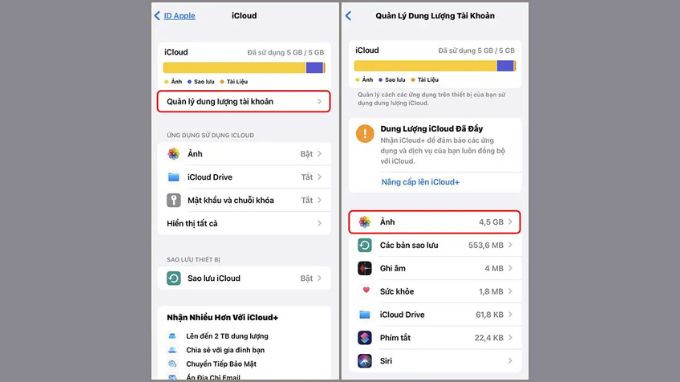 Cách khắc phục iCloud báo đầy trên iPhone