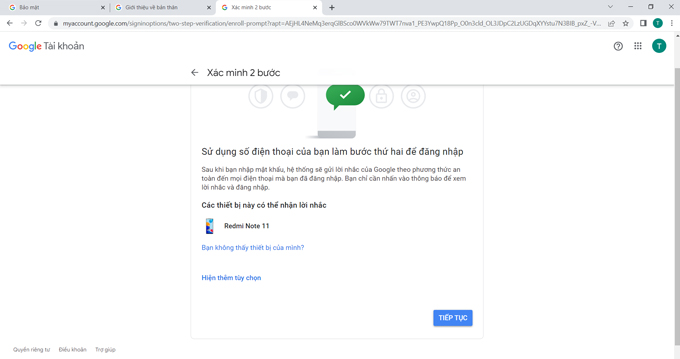 Cách bật xác thực 2 yếu tố trên tài khoản Google Prompt bước 4 xác minh