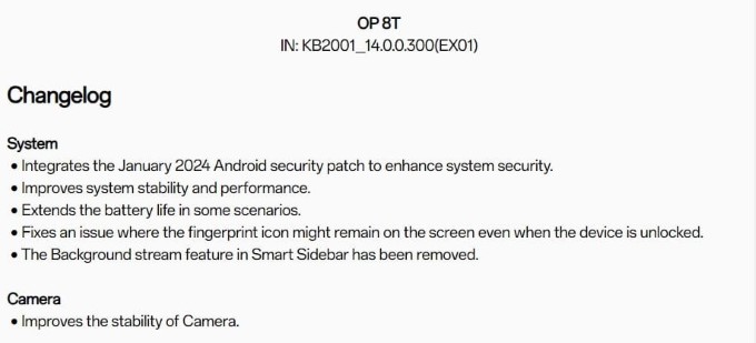 Chi tiết cập nhật cho từng smartphone như sau
