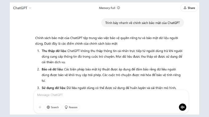 Bảo mật trên ChatGPT