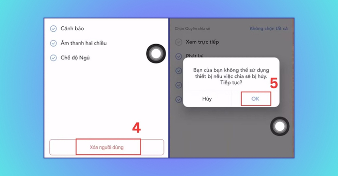 Cách hủy chia sẻ camera EZVIZ (Quản lý quyền truy cập) bước 4, bước 5