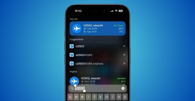 Cách theo dõi chuyến bay trên iPhone bằng cách Tìm kiếm qua Spotlight