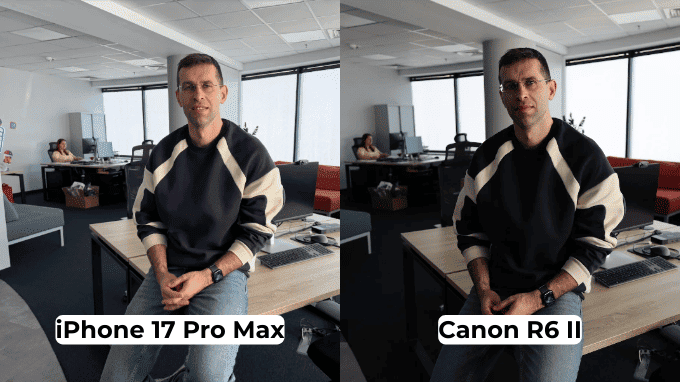Canon R6 II bóng đổ sâu, còn iPhone 17 Pro HDR sáng đều mọi chi tiết.