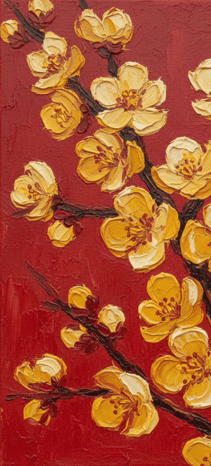 Hình nền hoa mai vẽ đồ họa phong cách truyền thống