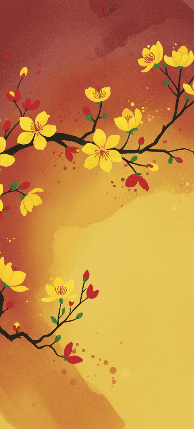 Hình nền hoa mai vẽ đồ họa phong cách truyền thống