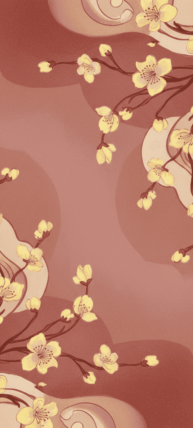 Hình nền hoa mai vẽ đồ họa phong cách truyền thống