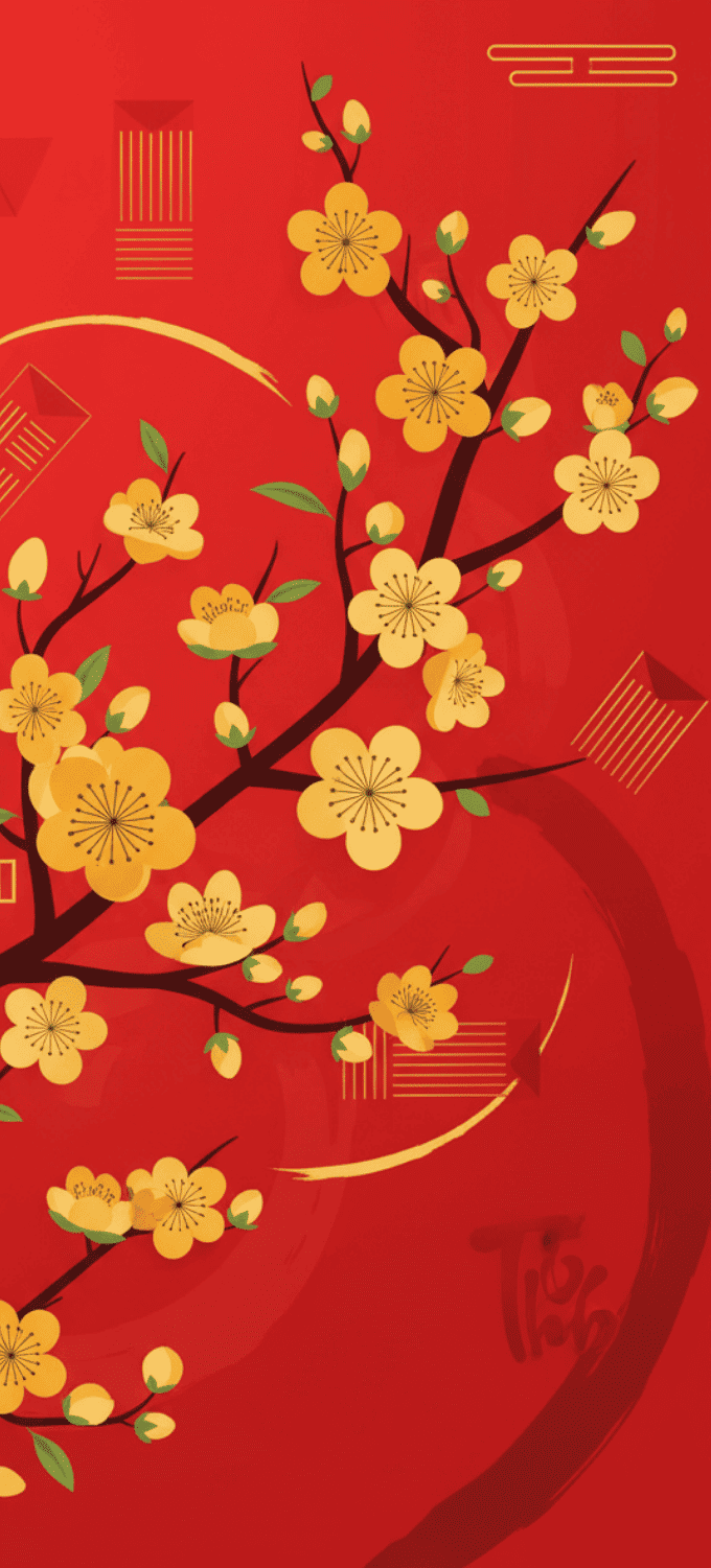 Hình nền hoa mai vẽ đồ họa phong cách truyền thống
