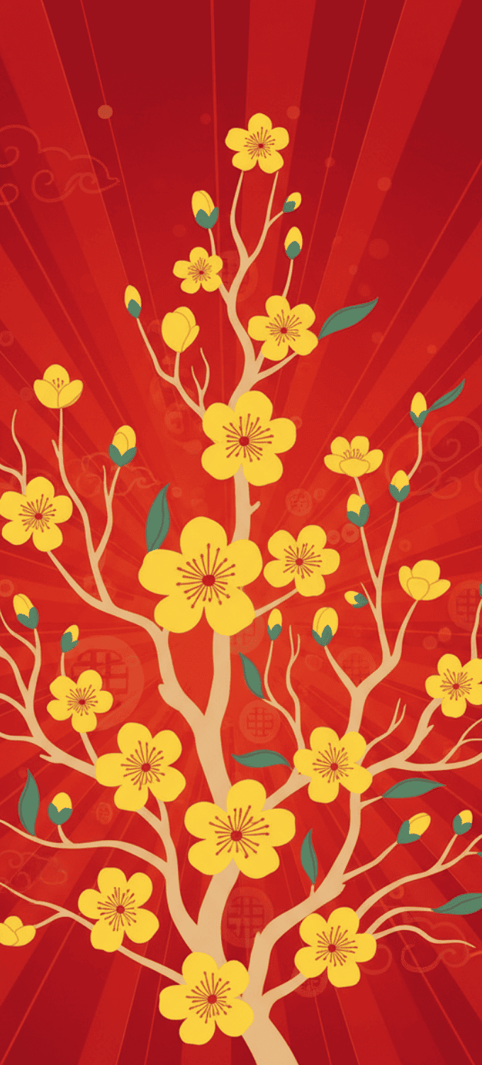 Hình nền hoa mai vẽ đồ họa phong cách truyền thống