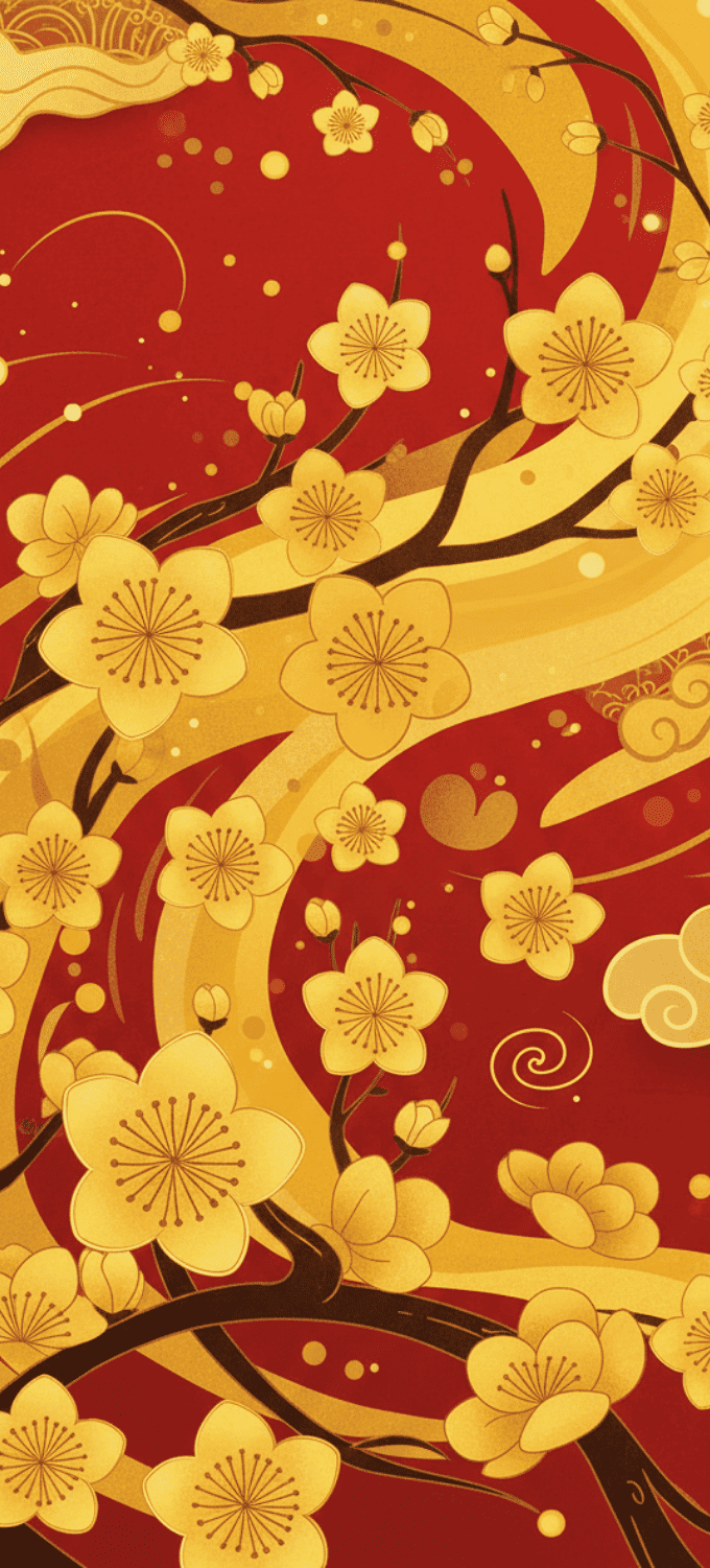 Hình nền hoa mai vẽ đồ họa phong cách truyền thống