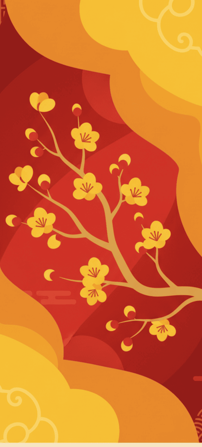 Hình nền hoa mai vẽ đồ họa phong cách truyền thống