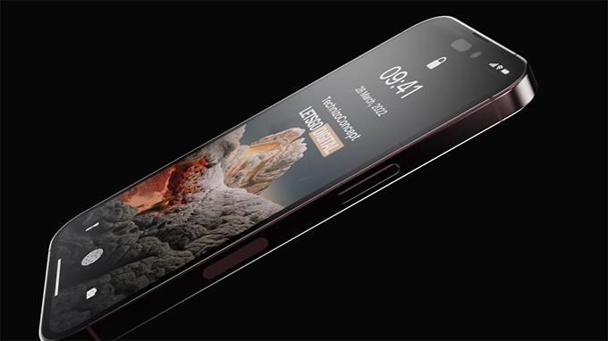 Mặt trước iPhone 14 Pro sử dụng thiết kế hoàn toàn mới, không có notch tai thỏ