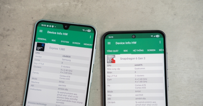 So sánh Galaxy A26 và A36 vè chipset
