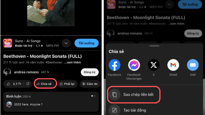 Lấy link video Youtube