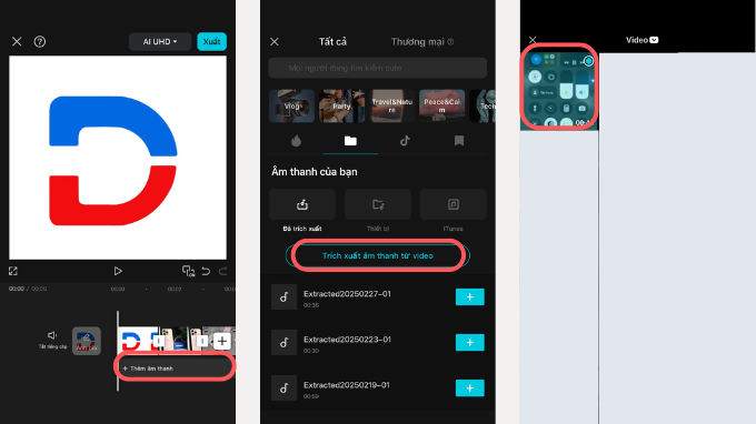 Trích xuất âm thanh từ video sẵn có trên máy vào Capcut
