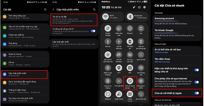 Hướng dẫn chuyển dữ liệu (Airdrop) từ Samsung sang iPhone và MacBook bước 1 và bước 2