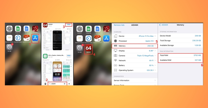 Hướng dẫn cách xem RAM trên điện thoại iPhone (iOS) bằng cách Dùng ứng dụng từ App Store