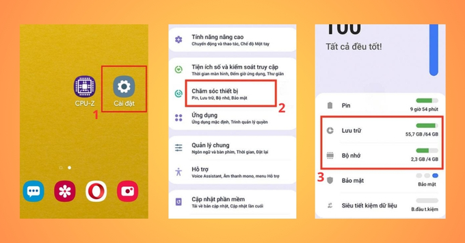 Hướng dẫn chi tiết cách kiểm tra RAM trên điện thoại Android bằng cách Kiểm tra trực tiếp trong phần Cài đặt