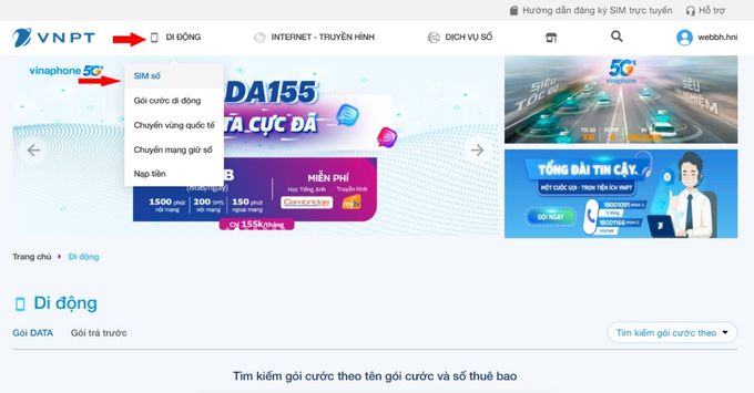 Cách mua eSIM VinaPhone online nhanh chóng bước 1