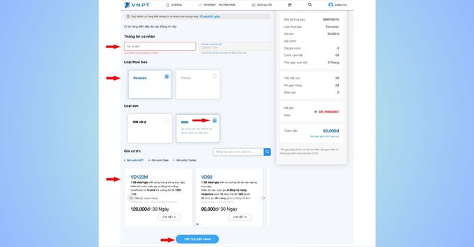 Cách mua eSIM VinaPhone online nhanh chóng bước 3