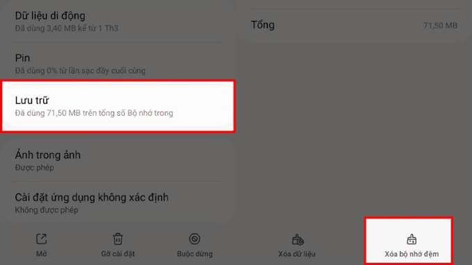 Dọn dẹp bộ nhớ điện thoại OPPO bằng cách xóa bộ nhớ đệm cache