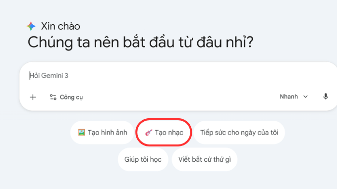 Mở ứng dụng Gemini để bắt đầu quy trình AI tạo nhạc.