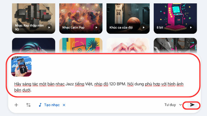 Nhập mô tả để AI làm nhạc theo yêu cầu.