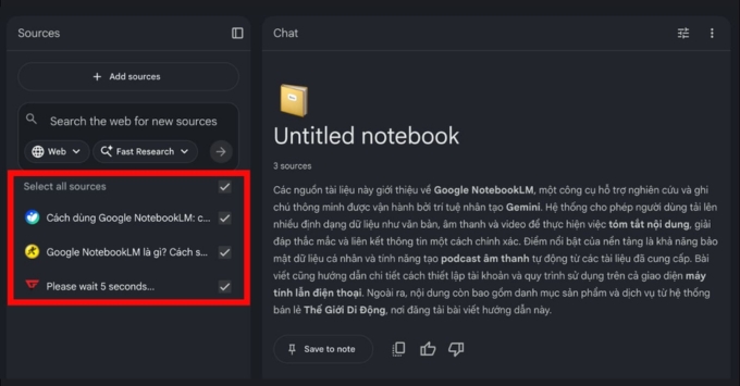 Hướng dẫn sử dụng NotebookLM chi tiết bước 3 Tương tác và đặt câu hỏi với trợ lý AI