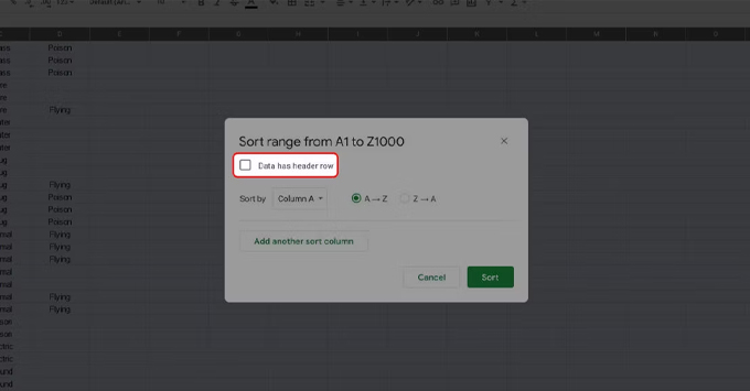 Cách sắp xếp thứ tự bảng chữ cái trong Google Sheets nâng cao bướ c1 chọn dữ liệu tương ứng