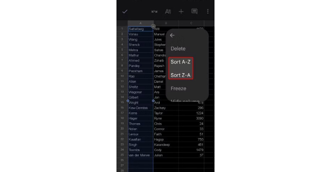Cách sắp xếp thứ tự bảng chữ cái trong Google Sheets chọn sắp xếp A dến Z
