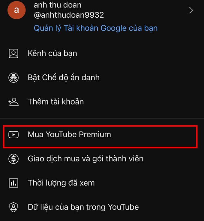 Hướng dẫn đăng ký YouTube Premium trên điện thoại bước 1 truy cập vào tài khoản