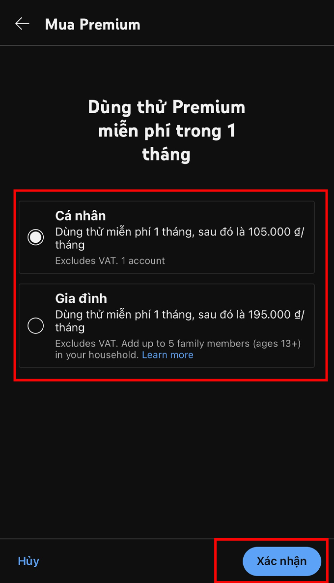 Hướng dẫn đăng ký YouTube Premium chọn gói dịch vụ