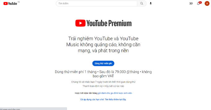 Hướng dẫn đăng ký YouTube Premium trên máy tính