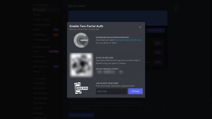 xác thực 2 yếu tố trên Discord cho máy tính