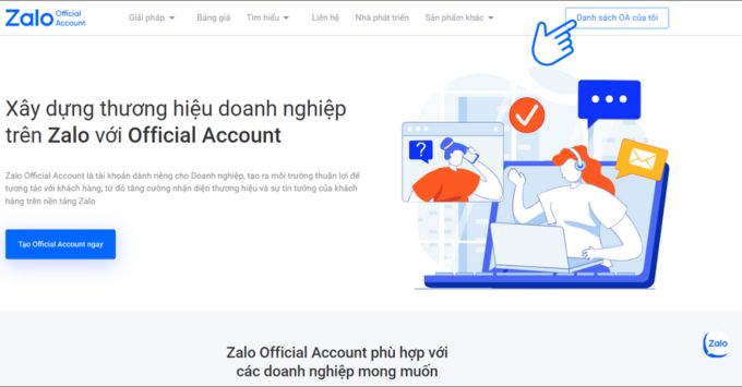 Cách đăng ký Zalo OA đơn giản tại nhà bước 1