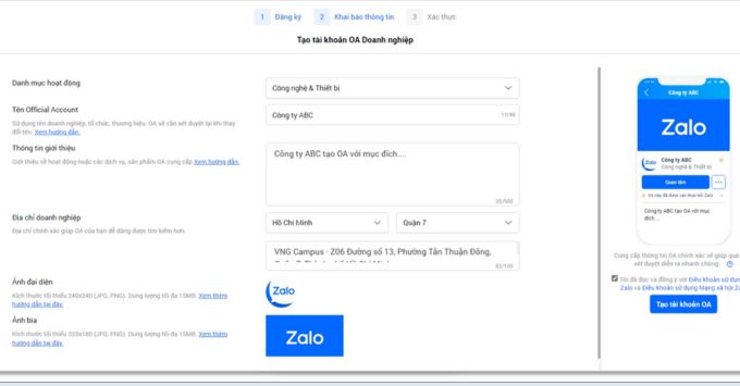 Cách đăng ký Zalo OA đơn giản tại nhà bước 4