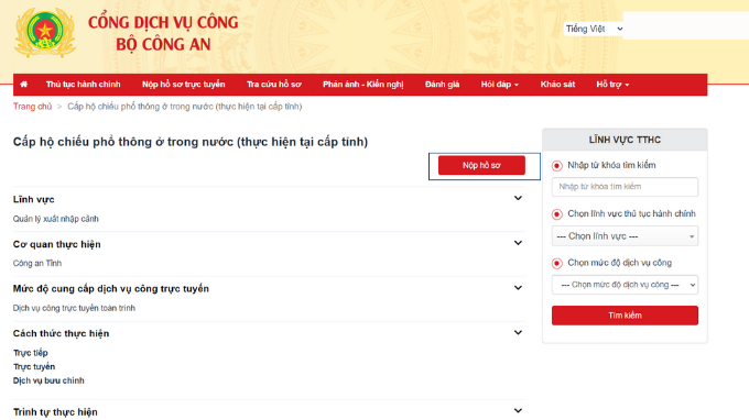 Chọn bộ thủ tục và