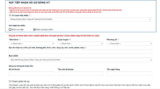 Chọn cách nhận hộ chiếu