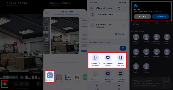Hướng dẫn chi tiết cách AirDrop từ OPPO qua iPhone bước 2, bước 3 và bước 4