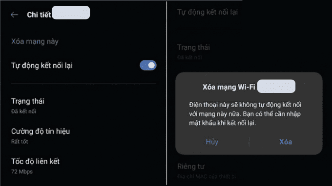 Quên mạng và kết nối lại để khắc phục realme không kết nối được wifi