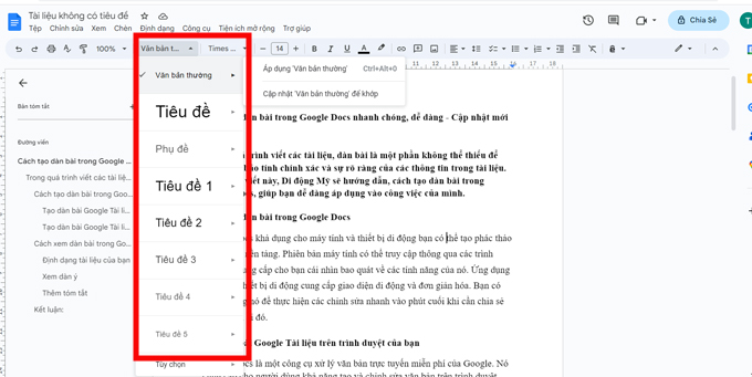 cách tạo dàn bài trong Google Docs và cách định dạng tài liệu