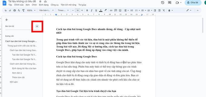 cách tạo dàn bài trong Google Docs và cách thêm tóm tắt