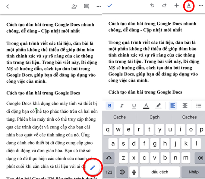 cách tạo dàn bài trong Google Docs trên điện thoại chọn kiểu định dạng
